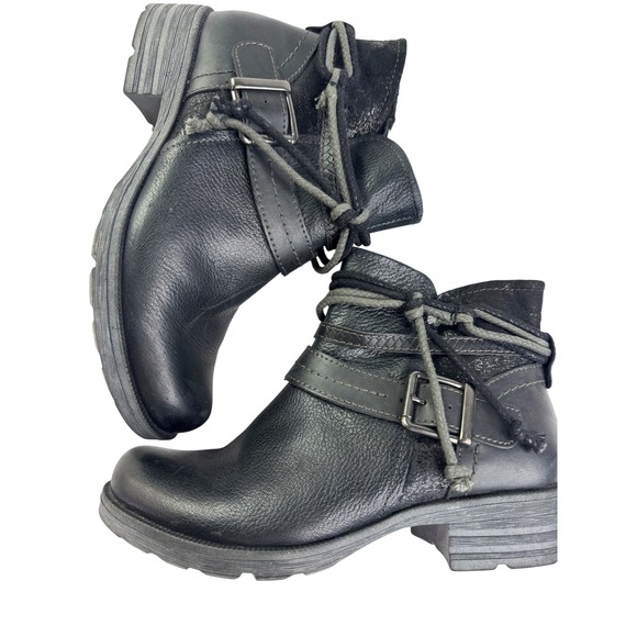 Earth Origins Shoes - Earth Origins Randi Radley Black Leather Ankle Boots Moto Rope Wrap 9M Biker